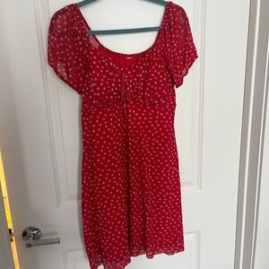 Little Red Mini Dress with Puffy Sleeves